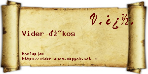 Vider Ákos névjegykártya